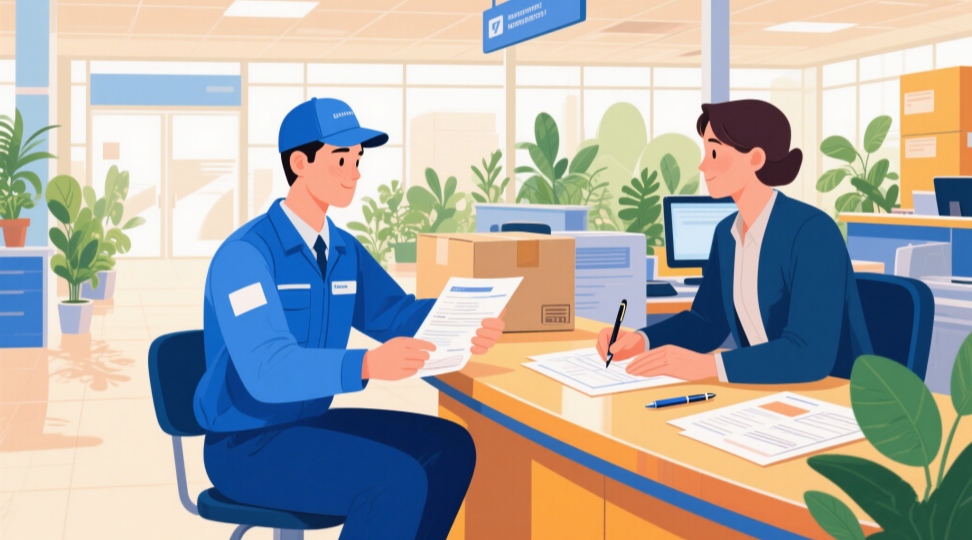 Logistics specialist processing TTN application at service counter