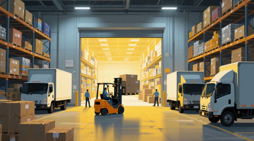 Warehouse workers unloading cargo with TTN document verification