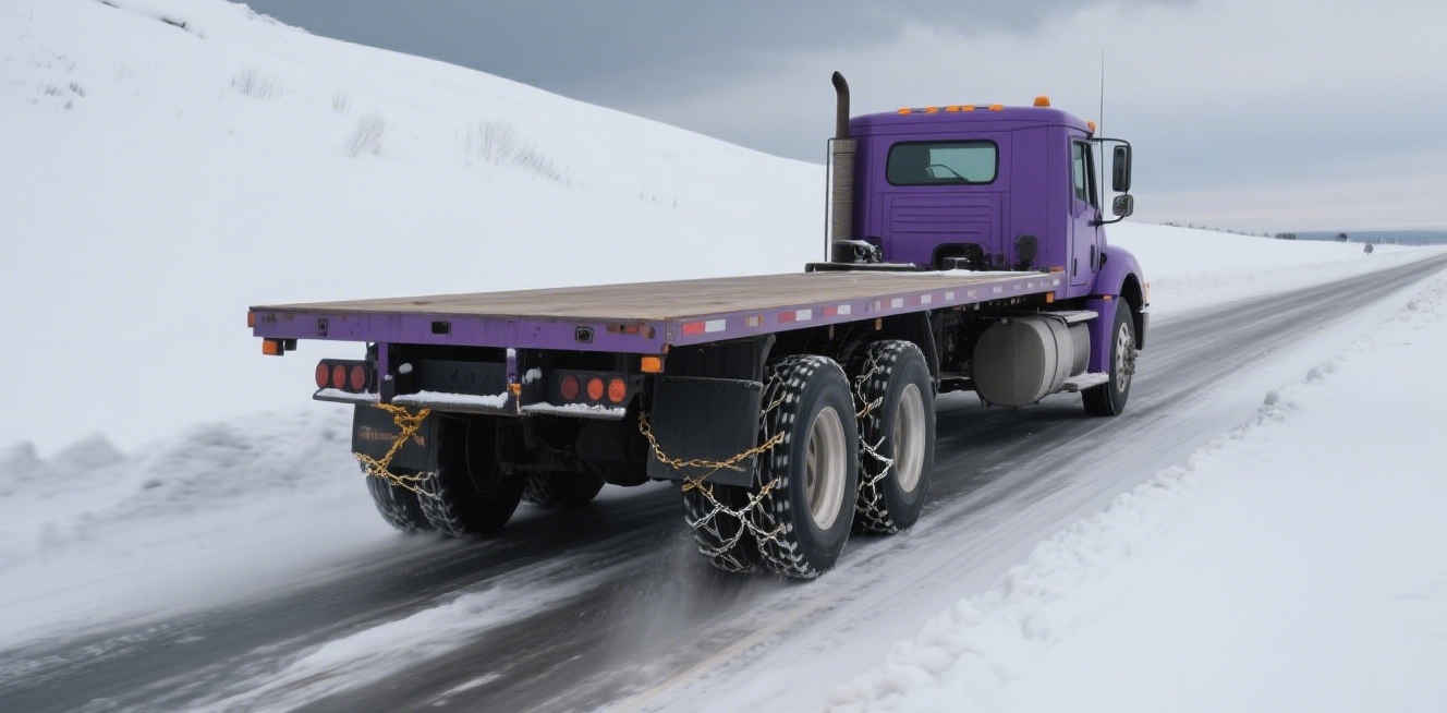 Flatbed Trucks Flatbed truck carrying steel beams at an international port
