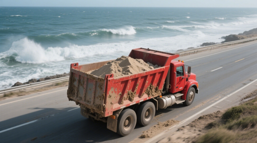 Heavy-duty dump truck unloading gravel at construction site Dump truck unloading gravel at a construction site