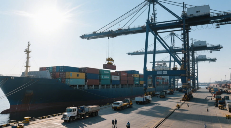 Sea freight cargo manifest loading scene Container ship loading at port for sea freight shipping manifest
