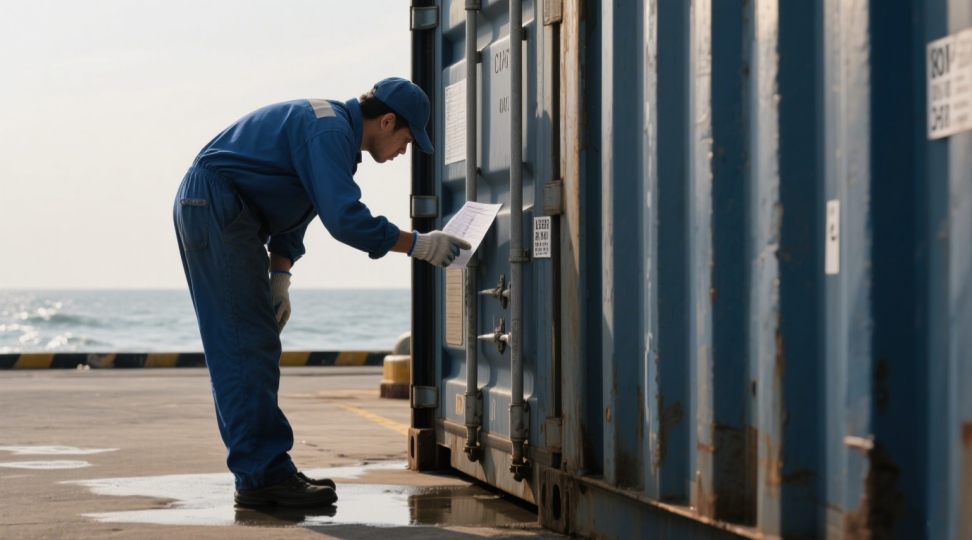 Customs inspection of shipping manifest Customs officers inspecting cargo manifest against container labels